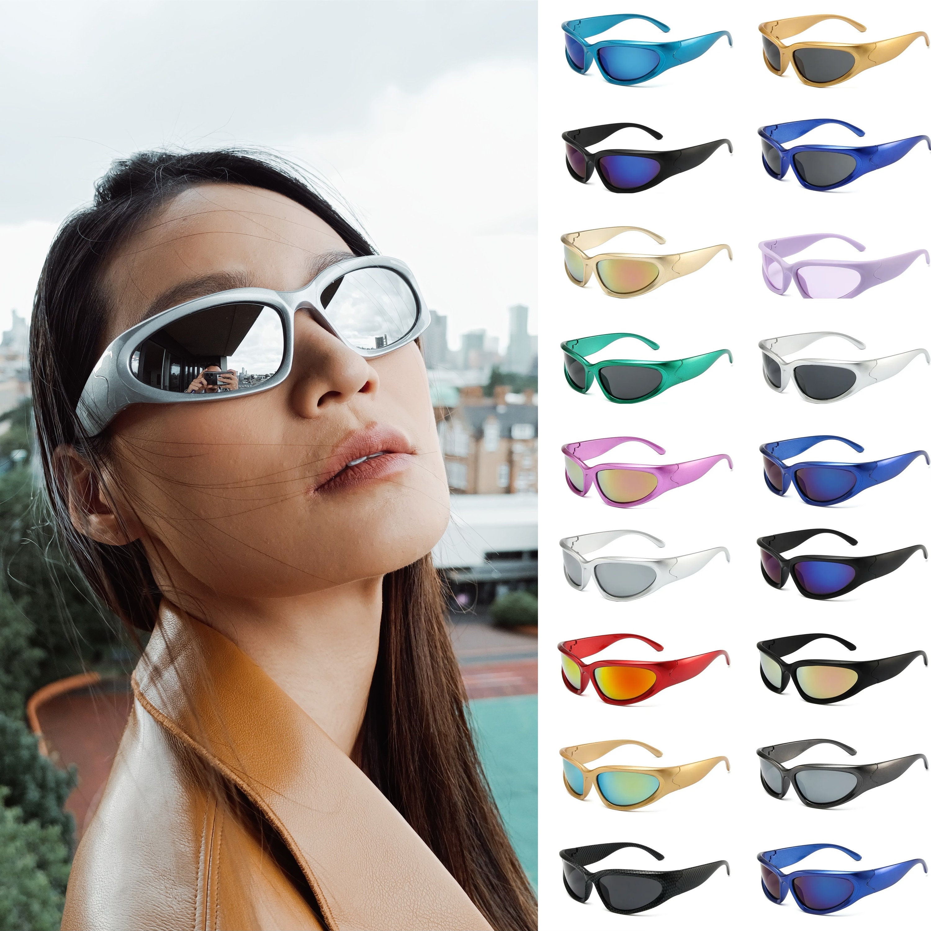 Sunglasses Womens Y2k Glasses- Wrap Around Sunglasses For Womens, Trendy  Sunglasses Men Mob Wife Rectangle Sunglasses