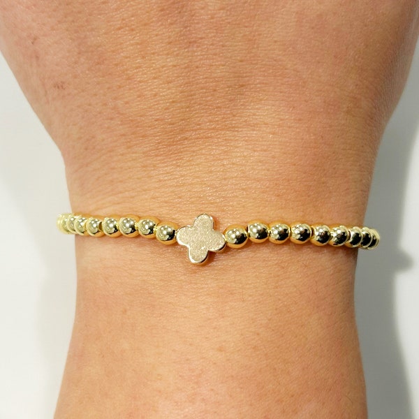 Gold Clover Quatrefoil Beaded Bracelet