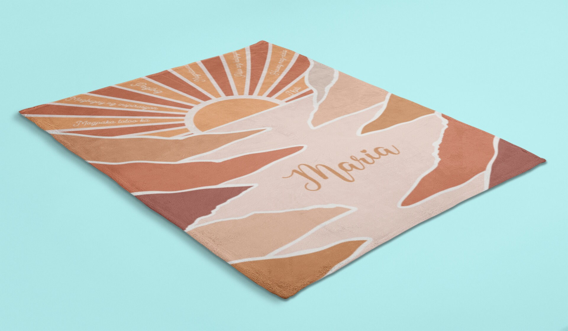 Sunrise Blanket, Positivity Tagalog Fleece Blanket, Blue or Coral Soft