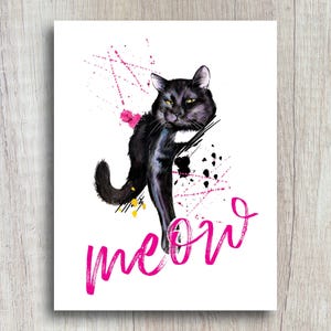 Meow Cat Greeting Card: Artistic Illustration for Cat Lovers
