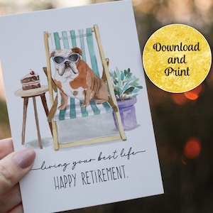 Carte de vœux Happy Retirement Téléchargement instantané imprimable | Mignon drôle chien carte téléchargement numérique | Vide à l'intérieur