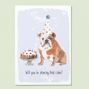 Alles Gute zum Geburtstag Karte vom Hund sofortigen Download | lustige Hunde Geburtstagskarte | Bulldogge und Geburtstagstorte Karte | innen blanko