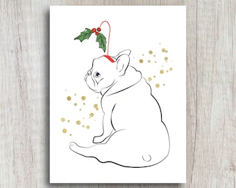 French Bulldog Christmas Card: Mistletoe Headband, Dog Lover Holiday Card