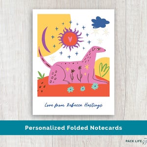 Whimsical Dog Folded Notecards | Set of 12 Greeting Cards Blank Inside | Personalized Stationery | Custom Thank You Cards | Dog Stationery