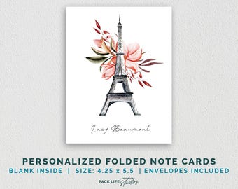Personalized Eiffel Tower Note Cards: Paris Stationery