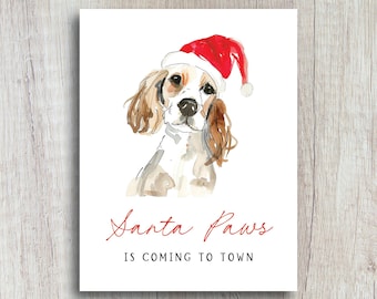 Santa Paws Dog Christmas Card | Cute Holiday Greeting Card for Dog Lovers | Watercolor Dog in Santa Hat | Funny Christmas Card
