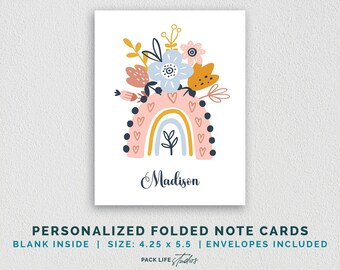 Personalized Rainbow Floral Note Cards: Custom Stationery
