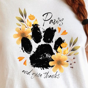 Poten en dank PNG | T-shirt voor hondenliefhebber | Sublimatiebestanden voor honden | Leuke herfsthond moeder PNG | Ontwerp voor warmteoverdracht | Dankzegging Clipart