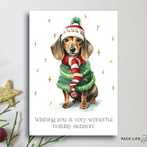 Dachshund Christmas Card: Weiner Dog Holiday Greeting, Custom Message Available