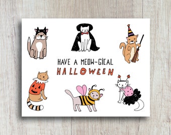 Meow-gical Halloween Card: Cats in Costumes, Seasonal Stationery