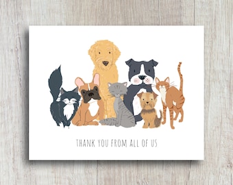 Thank You From All of Us | Cute Animal Group Thank You Card for Pet Lovers | Dog And Cat Thank You Card | Appreciation Card