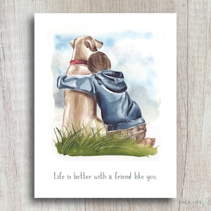 Watercolor Dog Hug Greeting Card: Friendship, Pet Love