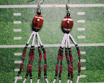 FIELD GOAL BEADED FOOTBALL EARRINGS - CRIMSON/WHT