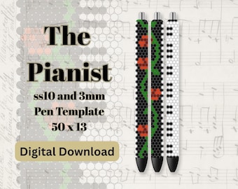The Pianist's Pen | Rhinestone Template | ss10 3mm | Piano Keys | Roses
