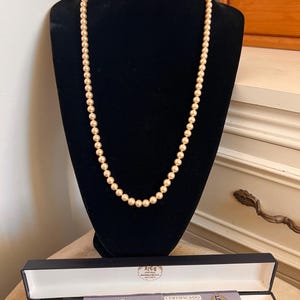 Vintage Single Strand Majorica Pearl Necklace with Sterling Silver Clasp, Original Box and Certificate, Classic Spanish Organic Shell Pearl