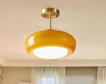 Mustard/ Red Glass pendant light/ Kitchen Island, Dining Room Lighting fixture Flush mount Ceiling Lights, Hanging Lights for cafe Hotel Bar