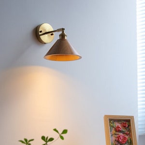 Rustic Walnut Wood Wall Lamp/ Handmade Sconce Fixture/ Wooden lampshade Living Room, Bedroom/ Pull Chain Plug-In wall lamp