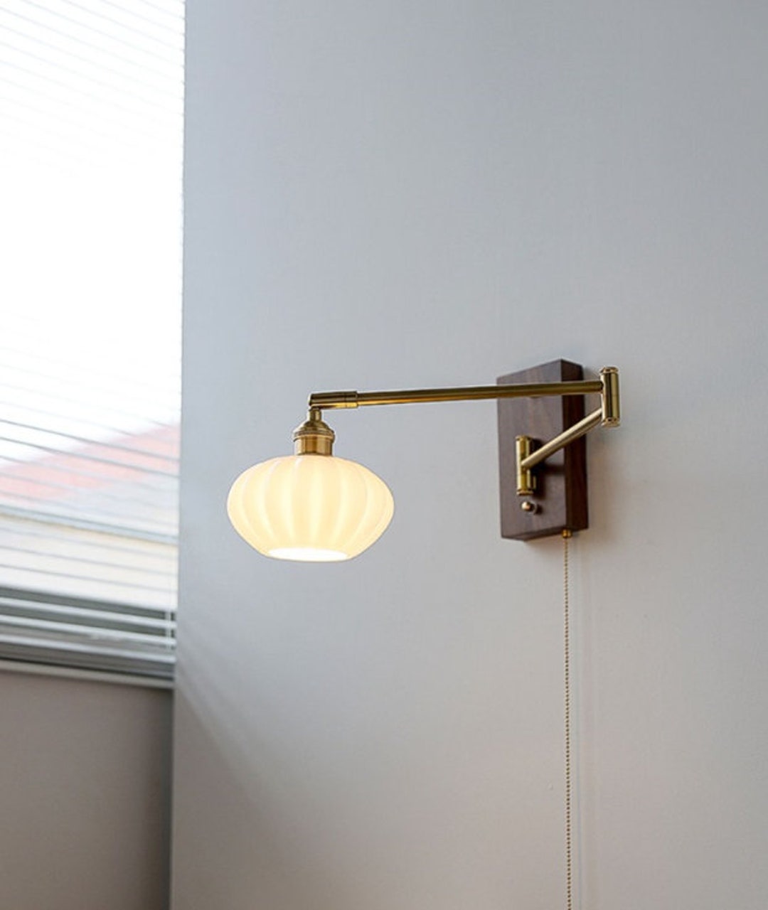 Swing Arm Ceramic Wall Lamp/ Plugin/ Pull Chain Wall Lamp, Rustic Wall