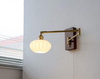 Swing Arm Ceramic wall Lamp/ plug-In/ Pull Chain Wall lamp, Rustic Wall lights/ Unique Ceramic light fixture/ Bedside Wall lamp Night lights