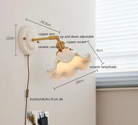 Scandinavian Ceramic Sconce – Handmade White Wall Light, Textured Glaze & Braided Pull Cord, Artisan Flower Wall Lamp
