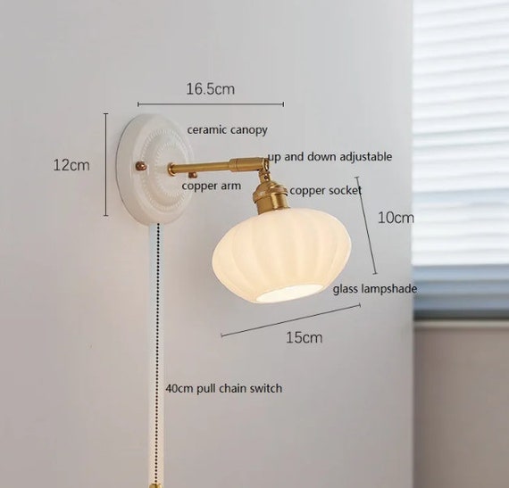 Scandinavian Ceramic Sconce – Handmade White Wall Light, Textured Glaze & Braided Pull Cord, Artisan Flower Wall Lamp