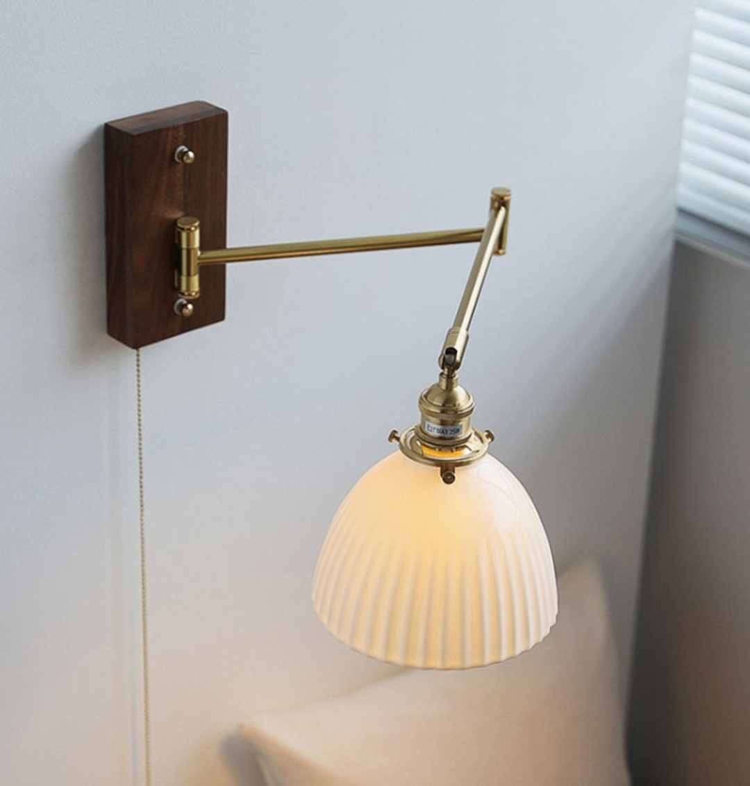 Swing Arm Ceramic Wall Lamp/ Plugin/ Pull Chain Wall Lamp, Rustic Wall