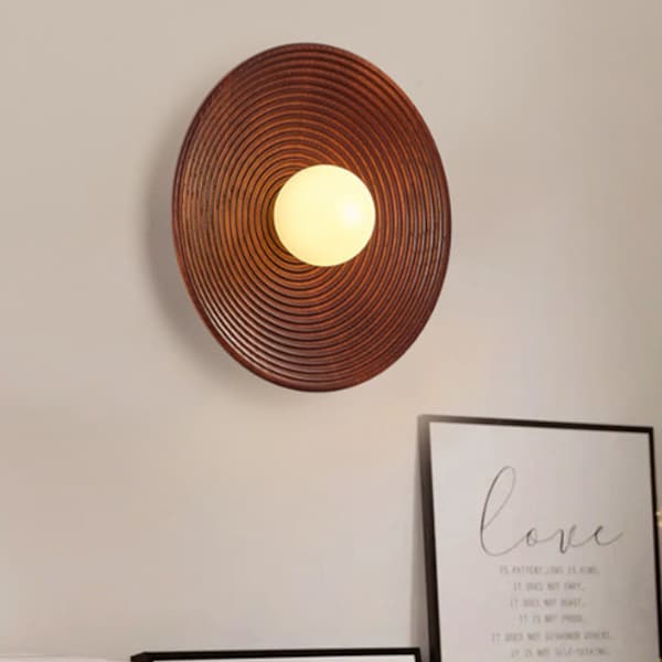 Round Walnut Wood Wall Lamp/ Handmade Sconce Fixture/ Wooden lampshade Living Room, Bedroom/ Handcrafted Light and Dark wood wall lights