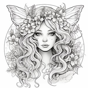 50 Fairy Coloring Pages, Coloring Book Digital