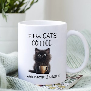 Funny Mug Funny Cat Mug I Like Cats Coffee and Maybe 3 People Coffee Mug Funny Mug for Cat Lover Mug for Cat Mom Gift for Coffee Lover Mug