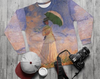 Woman With a Parasol by Claude Monet Sweatshirt, Unisex All Over Print Aesthetic Sweatshirt, Classic Art Sweatshirt