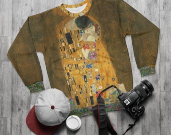 The Kiss by Gustav Klimt Sweatshirt, Unisex All Over Print Aesthetic Sweatshirt, Classic Art Sweatshirt