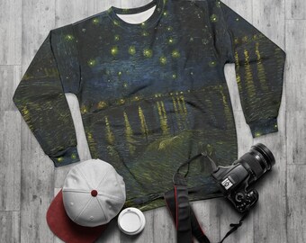 Starry Night by Vincent van Gogh Sweatshirt, Unisex All Over Print Aesthetic Sweatshirt, Classic Art Sweatshirt