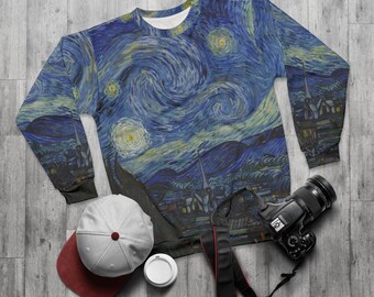 The Starry Night by Vincent van Gogh Sweatshirt, Unisex All Over Print Aesthetic Sweatshirt, Classic Art Sweatshirt