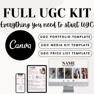 Kit UGC complet Tout ce dont vous avez besoin pour commencer le CGU, portfolio, kit média, carte des tarifs Ultimate Réseaux sociaux, kit influenceur, modèles personnalisables
