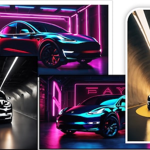 Paket med Tesla Model Y-reproduktion, AI-konst, bil, digital nedladdning, tapet, flera storlekar: kvadratisk, rektangulär, vertikal