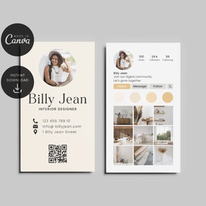 Carte de visite Instagram |  de visite minimaliste | de Carte de visite bohème | Carte de visite modifiable et imprimable pour toile | Code QR