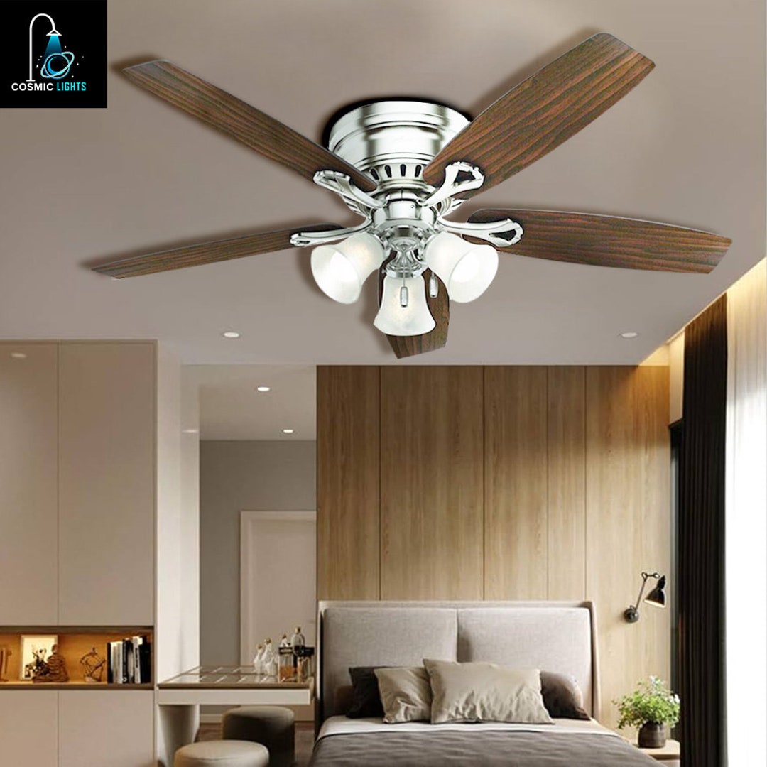 52inch Hunter Fan Brushed Nickel Ceiling Fan Chandelier Etsy Sweden