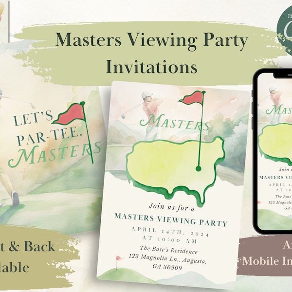 Lets Partee! Digital Animated Video or 5x7 Printed Masters Viewing Party Invitation, Masters Golf Invitation, Masters Tournament,Party Decor