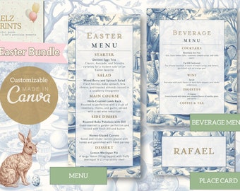 Editable Easter Bunny Themed Menu Cards, Easter Food Menu Template, Easter Tableware for Personalized Menu, Easter decor supplies 2024