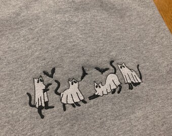 Ghost Cat Halloween Embroidered Sweatshirt