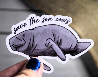 Save the Sea Cow sticker. Manatee Sticker. Marine Life Sticker. Florida Animal Stickers