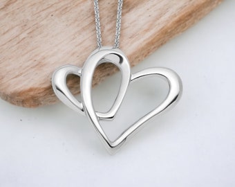 Collana cuore in argento sterling, collana cuore madre figlia nel cuore, collana cuore catena 18", regalo per mamma