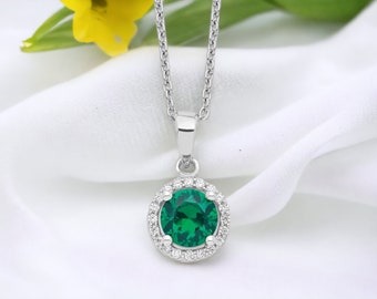 Sterling Silver White And Emerald Stone Necklace, Women Jewelry,Brilliant Cut Necklace ,Silver Necklace, Gifts For Her