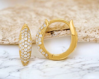 Gold CZ Huggie Hoop Earrings, Everyday Earrings Dainty Women Minimalist Jewelry Latch Back Earrings