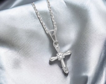 Collier croix en argent sterling, pendentif croix diamant, collier croix avec chaîne