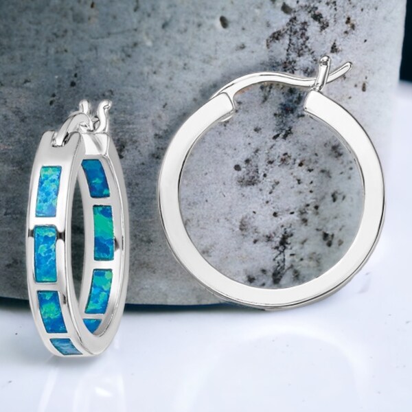 Sterling Silver Opal Hoop Earrings, Opal Earrings, Gifts for Her