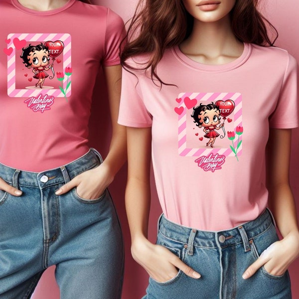 Betty Boop Valentine's Day Gift Tee, Red Heart Sweater, Cartoon Character Shirt, Best Gift for Wife, Cute Trendy Gift,  Gifts for Mom