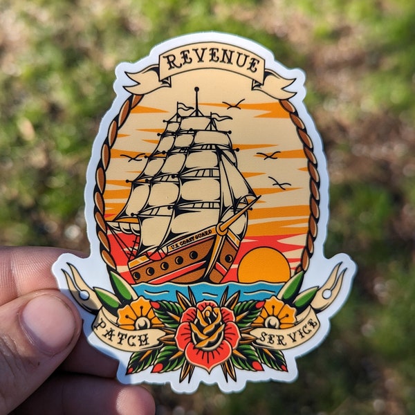 Revenue Patch Service, Sail Boat Tattoo Art 4" Sticker