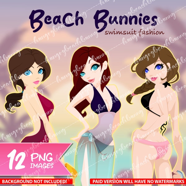 Summer Girls: Swimwear, Beach Fashion, Illustration, Digital Design [12 High Quality Clipart PNG Images]