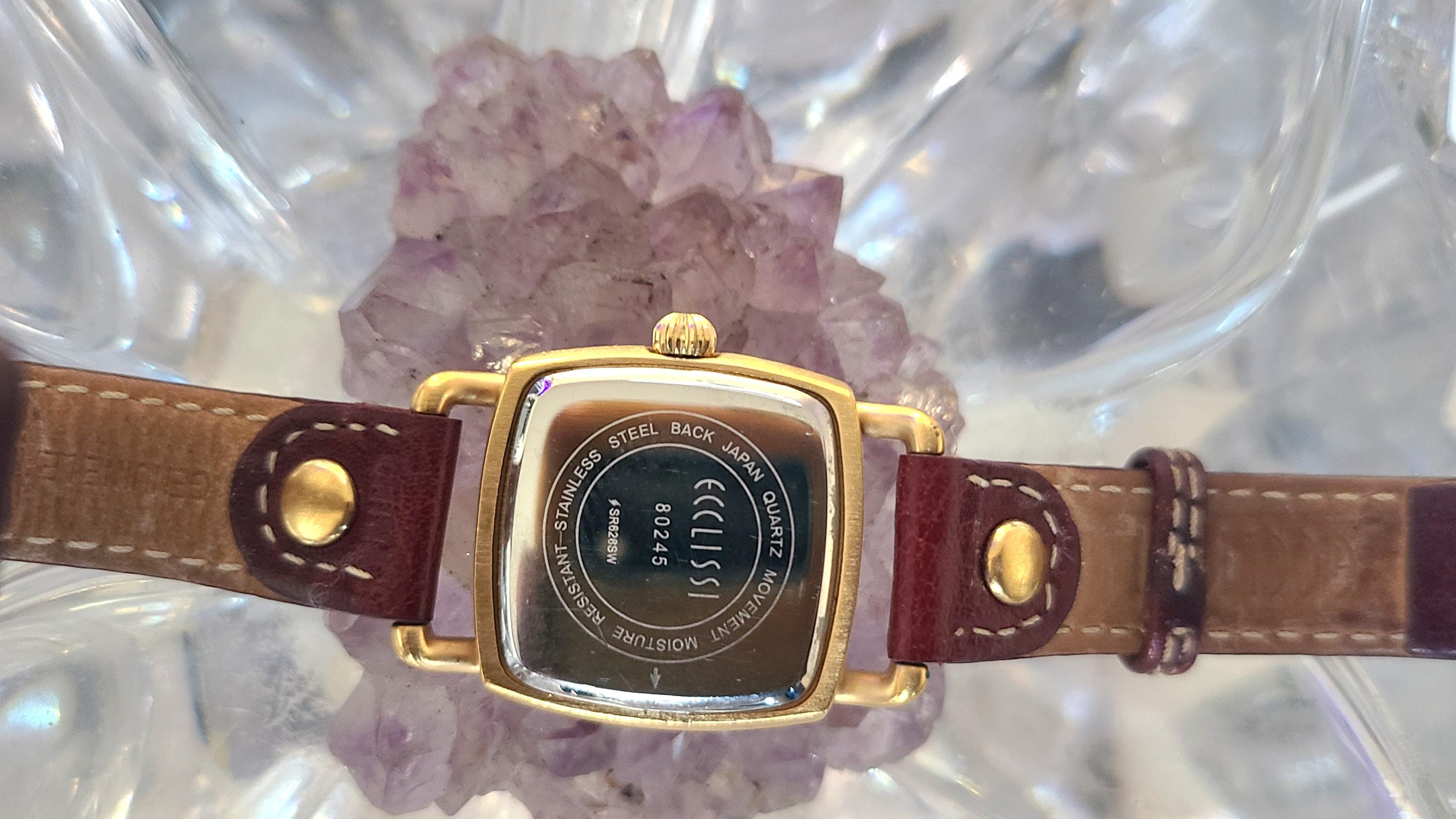 Awesome Ecclissi Gold Tone Quartz Watch Red Strap Ecclissi Vintage Gold Tone Watch: Red Dial, White Leather  main image 2